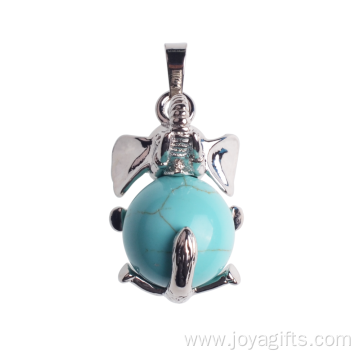 Gemstone Turquoise Ball Alloy Elephant Pendant Necklace